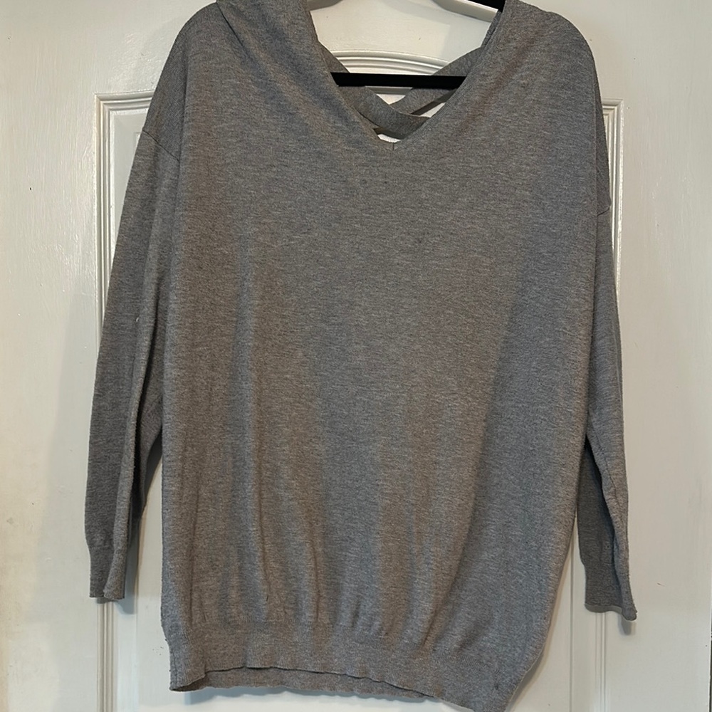 Gray V-Neck Sweater Soft Knit Minimalist Design